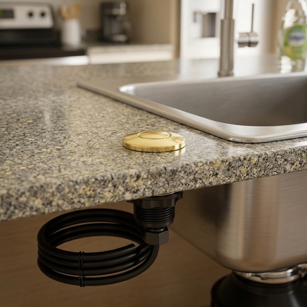 Kitchen Gadgets Gold - ステンレス製エアスイッチ式ゴミ処理機。キッチンシンク用。明るいゴールド色。ABS樹脂製ベース。