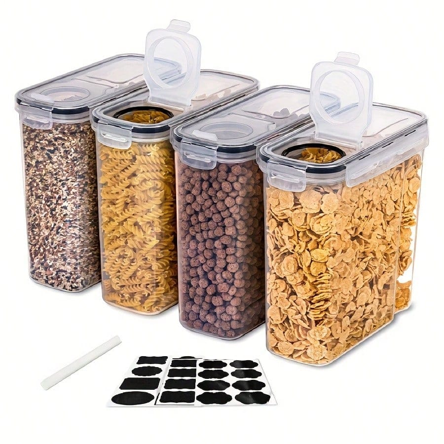 Kitchen Gadgets Organizer - 密閉式のシリアルや乾燥食品用保存容器4個セット - 調理スペースや食品庫の整理に最適。小麦粉、砂糖、米、ナッツ、お菓子、ペットフードなど、様々な食品の保存に。容量：120オンス。