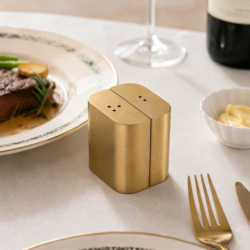 ゴールドのステンレス製スパイス容器。モダンなデザインの塩・胡 - Kitchen Gadgets Gold のレビューと価格